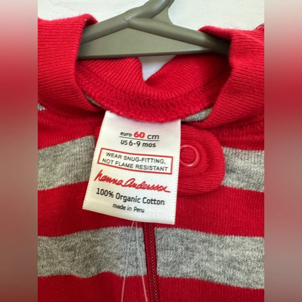 NWT! Hanna Andersson Red and Gray Striped Kids Footie size 6-9mo